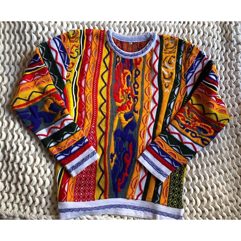 Coogi Style 3D texture Knit Sweater Men’s L -  Fits Medium Biggie Smalls Hip Hop
